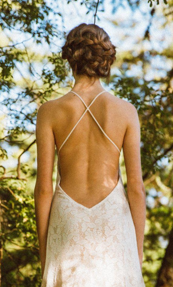 Hochzeit - Sexy Backless Lace Gown, Wedding Gown, Ivory Wedding Dress, Open Back Gown, Low Back Dress, Boho Bride, Lace Dress, Beach Bride Dress