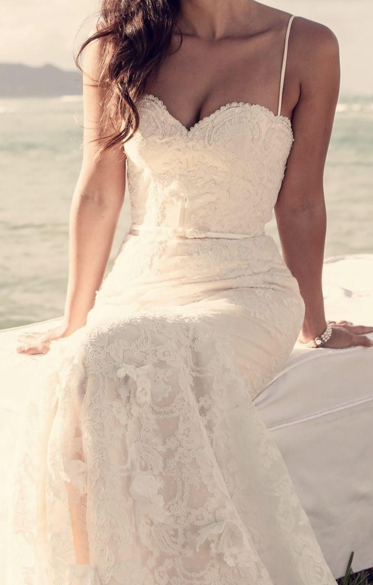 Hochzeit - Beach Lace Wedding Dresses Romantic A Line Spaghetti Straps White Summer Wedding Gowns From Dresscomeon