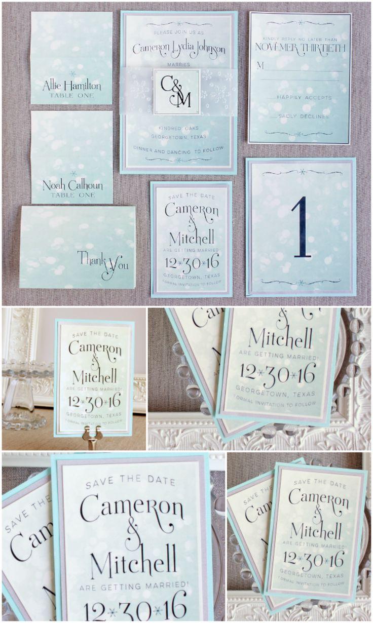 Mariage - Wedding Save The Date Magnet Winter Wedding Snow Bokeh Crystal Aqua Blue Silver