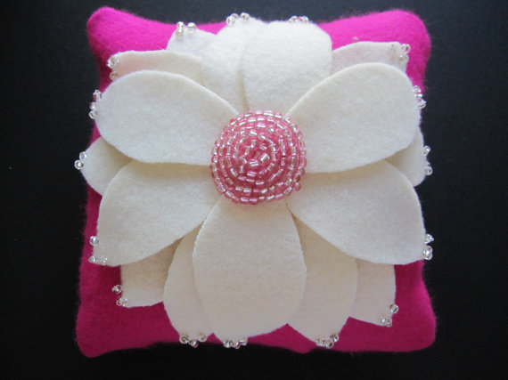 Mariage - Ring Bearer Pillow Wedding Shocking Pink Ivory