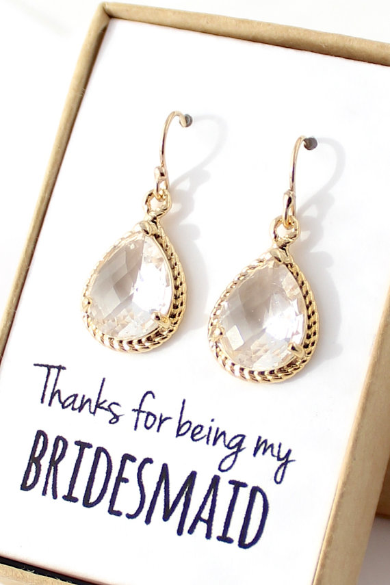 زفاف - Clear Crystal / Gold Rope Rim Bridesmaid Earings - Clear Earrings - Gold Earring - Crystal Earings - Gold Bridesmaid Earring -ER1