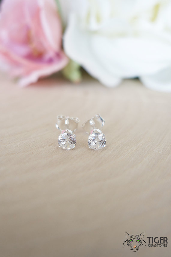 Mariage - 1/2 CT 4mm Round Stud Earrings, Man Made White Diamond Simulated, Bridal, Bridesmaid, Birthstone, Wedding, Prom, Sterling Silver or 14k Gold