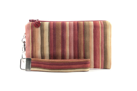 Hochzeit - Romantic pink clutch for wedding - bohemian soft colors small purse for women - vertical stripe boho wristlet - recycled curtain fabric bag