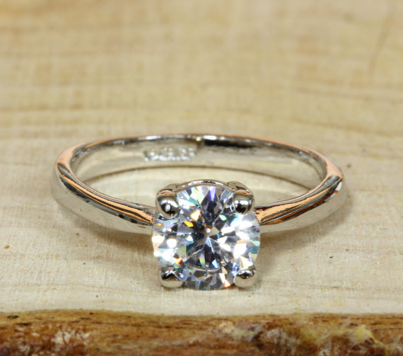 زفاف - 18ct White gold filled Solitaire 1.1ct Natural White Topaz ring - engagement ring - handmade ring