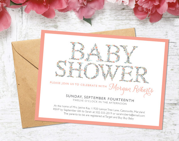 Hochzeit - Floral Baby or Bridal Shower Invite, Custom Modern Wedding Shower Invitation Design - Rustic, Boho, Shabby Chic, or Vintage Style Printable
