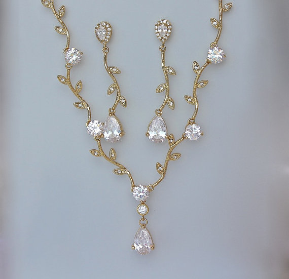 Wedding - Crystal Bridal Set, Pearl and Crystal Vine Necklace and Earrings Set, Wedding Jewelry, Bridal Jewelry