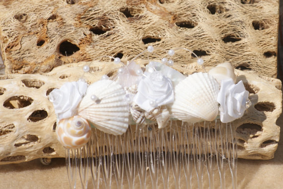 زفاف - Beach/ Wedding Starfish,Pearl, and Seashell Hair Accessory