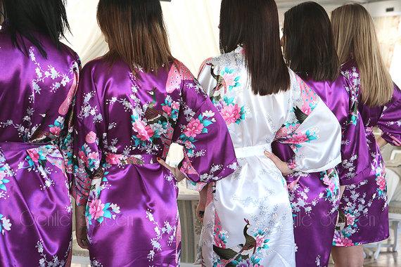 Wedding - Bridesmaid Robes, Set of 6 Bridesmaid Satin Robes, Kimono Robe, Fast Shipping from New York, Regular and Plus Size Robe