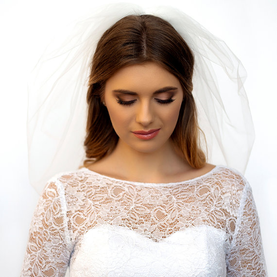 Hochzeit - Bubble Veil Tulle - Shoulder Length One Tier Wedding Veil - Full Veil - Bouffant Veil