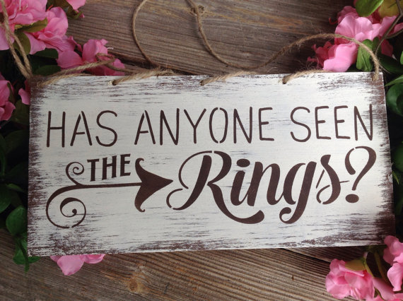 زفاف - Rustic, ring bearer sign, Has  anyone seen the rings?... flower girl sign