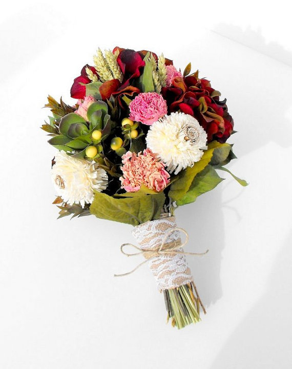 Mariage - Dried Flower Bouquet-Silk Flower Wedding Bouquet-Bridal Bouquet-Peony Bouquet-Alternative Wedding Bouquet-Summer Wedding-MARSALA Collection