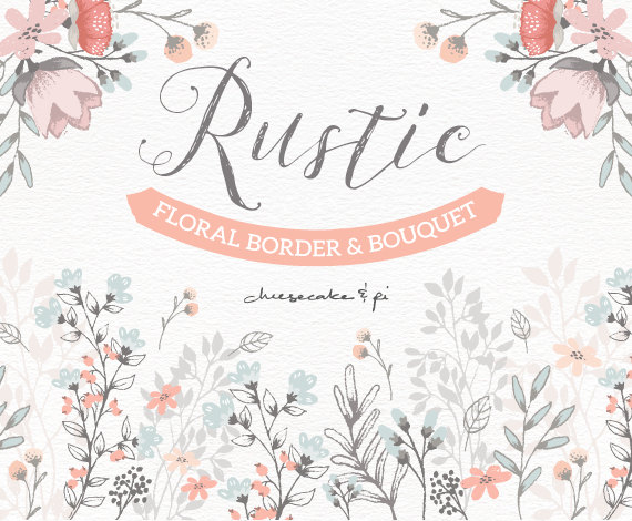 Hochzeit - Floral border & bouquet: Rustic hand drawn floral clip art / Wedding invitation clipart / commercial use / PNG, Vector / Flowers / CM0062f1