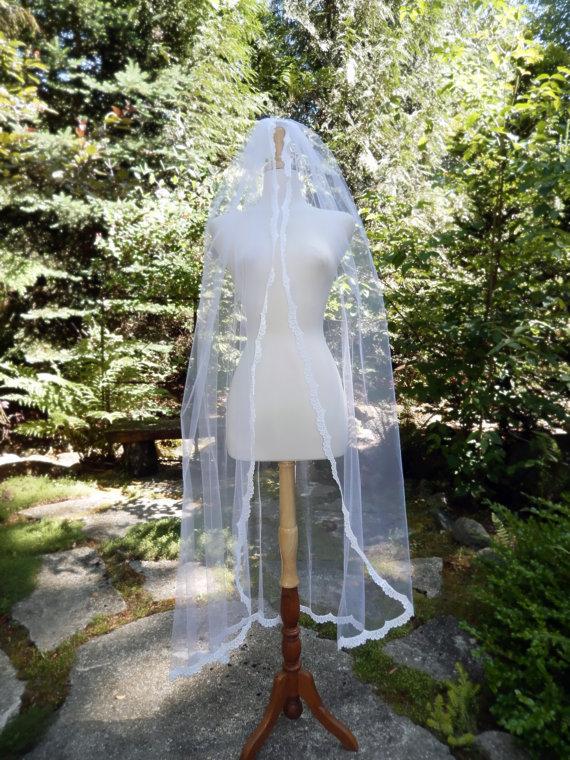 Mariage - Handmade Custom  Scallop Lace Edged Ballerina Chapel Length Veil-CRBoggs Original Design