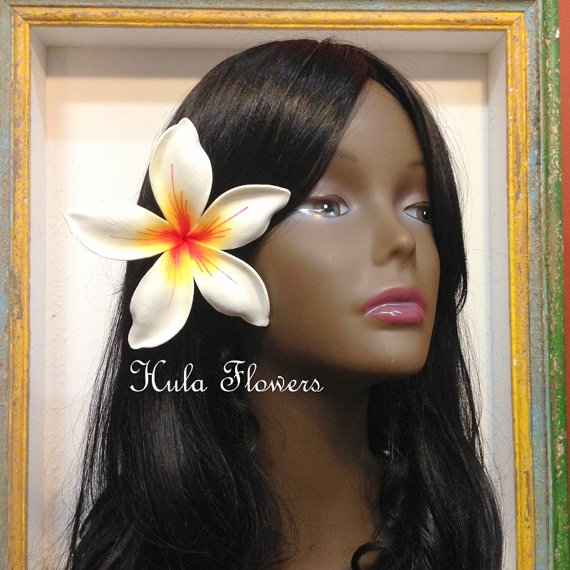 زفاف - Hawaii Plumeria Hair Clip or Stem For Hawaiian, Polynesian, Wedding, Beach Party Hair Accessories, Gift Idea, Hand Made Foam Flowers