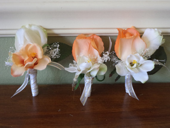 زفاف - Real Touch Coral Rose Boutonniere for Weddings Groom / Groomsmen / Fathers / or for Prom