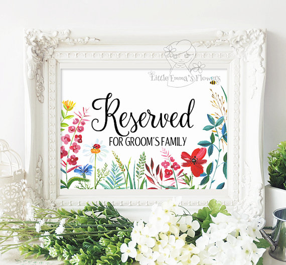Hochzeit - Wild flower Printable Reserved for Bride and Groom's Family Wedding Reception Seating Signage suite set Ceremony design Calligraphy Garden 8