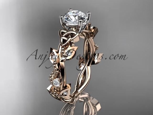 زفاف - 14kt rose gold celtic trinity knot engagement ring, wedding ring with a "Forever Brilliant" Moissanite center stone CT759