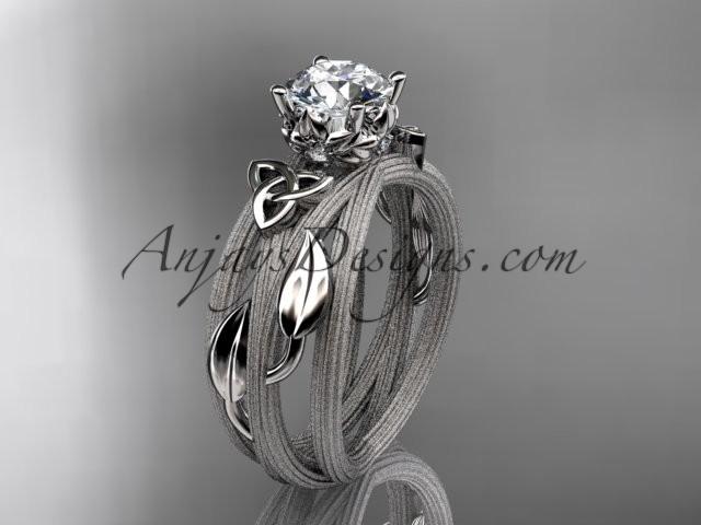 Wedding - 14kt white gold diamond celtic trinity knot wedding ring, engagement ring with a "Forever Brilliant" Moissanite center stone CT7253