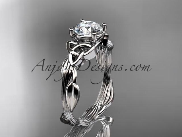 Hochzeit - platinum diamond celtic trinity knot wedding ring, engagement ring with a "Forever Brilliant" Moissanite center stone CT7251