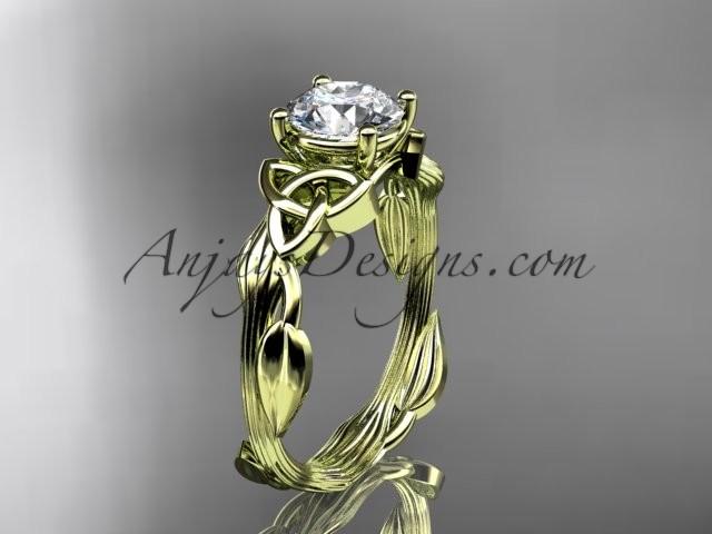 Wedding - 14kt yellow gold diamond celtic trinity knot wedding ring, engagement ring with a "Forever Brilliant" Moissanite center stone CT7251