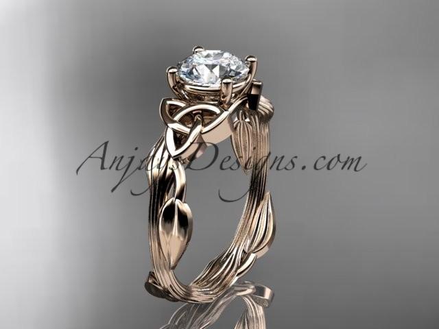 Wedding - 14kt rose gold diamond celtic trinity knot wedding ring, engagement ring with a "Forever Brilliant" Moissanite center stone CT7251