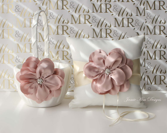 Wedding - Ring bearer pillow and flower girl basket set