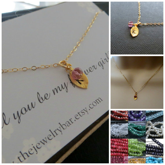 زفاف - tiny leaf initial necklace, personalized jewelry, hand stamped leaf charm necklace for flower girl, child size necklace, flower girl gifts