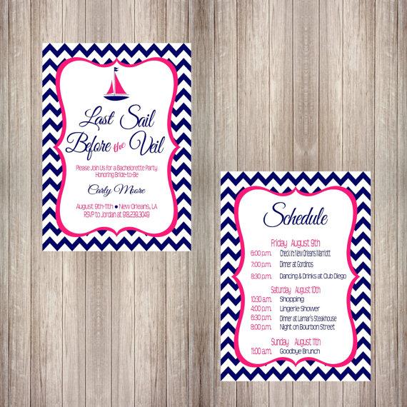 Mariage - Last Sail Before the Veil Nautical Beach DIY Printable Bachelorette or Lingerie Shower Invitation Front and Back-Multiple Colors