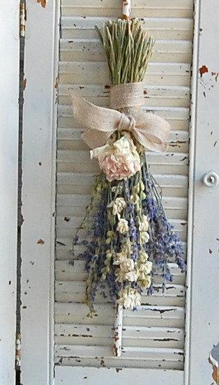 Hochzeit - Dried Lavender  Bouquet with Dried Larkspur and Peony /  Dried Flower Arrangement