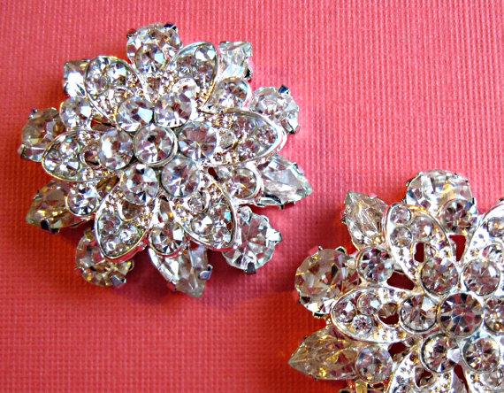 Hochzeit - Wedding Shoe Clips, clear crstal, Rhinestone flower clips for bridal shoes, vintage style wedding accessories