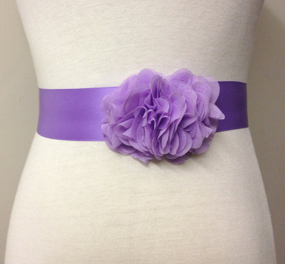 Hochzeit - Bridesmaid Sash-Light Purple Sash-Bride Sash-Bridal Sash-Lilac Sash-Purple Sash-Lavender Wedding Sash-Ruffle Chiffon Flower Hyacinth Sash