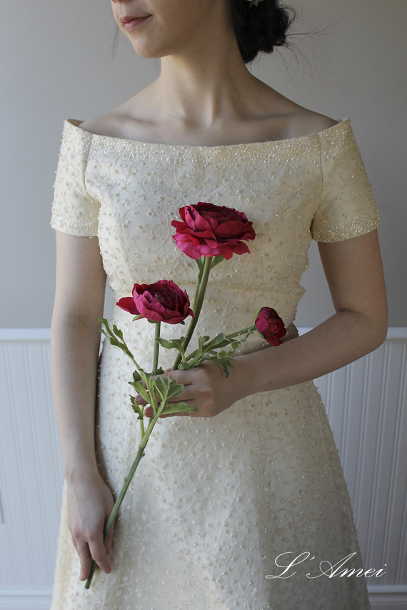 زفاف - Custom made Old Hollywood Argento Wedding Gown , Hand beading vinatge Style Wedding dress