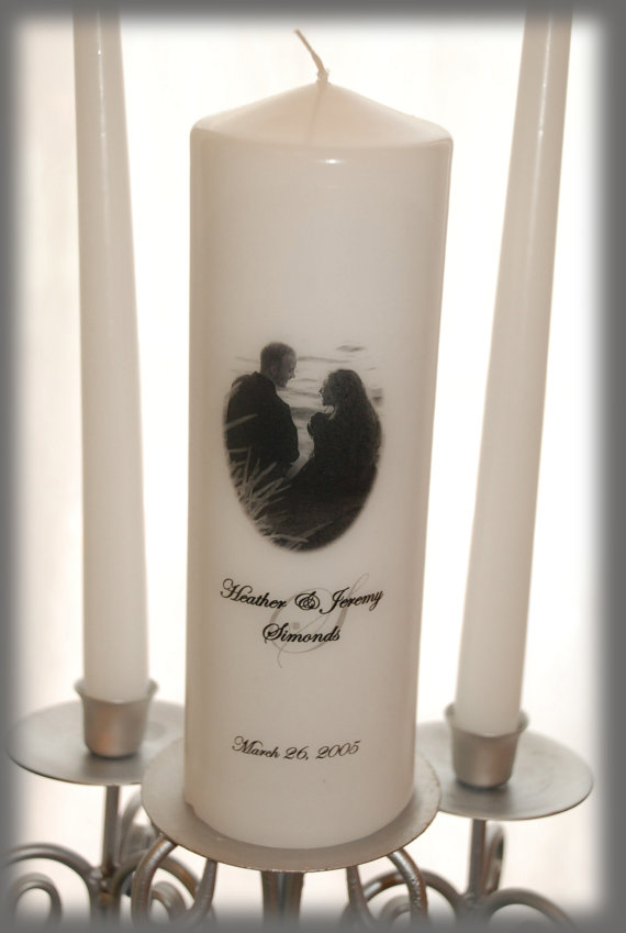 Mariage - Unity Candle Set With Your Picture, wedding candles, weddings, wedding decorations