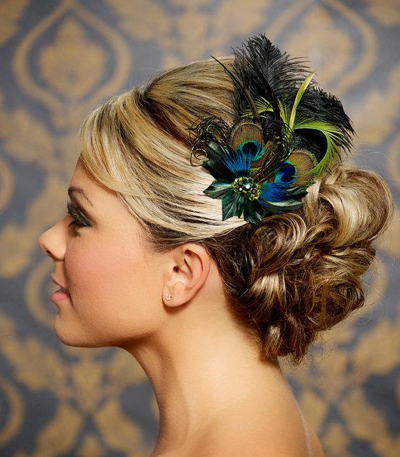 Hochzeit - Jade, Moss Green, Emerald Green Wedding Hair Accessories Peacock Feather Bridal Head Piece Fascinator Hair Clip, Bridal Hair Clip, Hair Comb