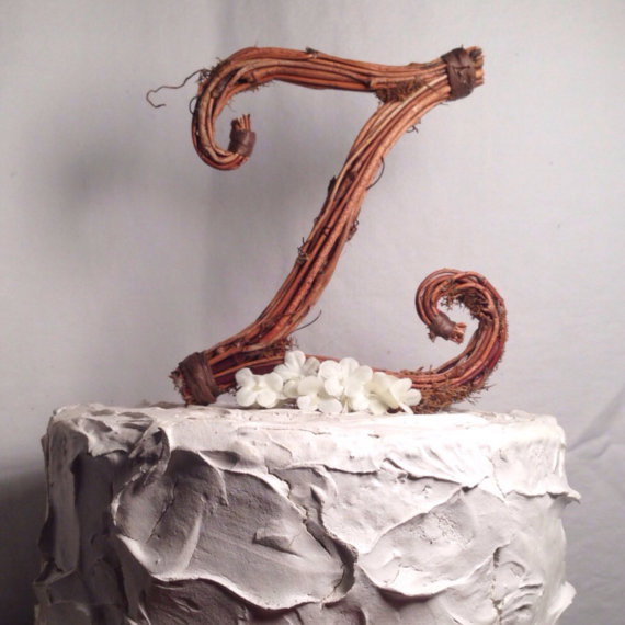 Mariage - Letter Z Rustic Twig Wedding Cake Topper