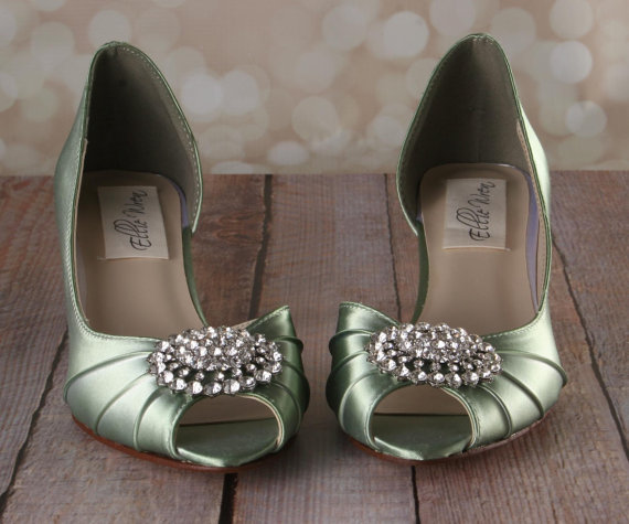 زفاف - Wedding Shoes -- Clover Kitten Heel D'Orsay Style Peeptoes with Silver Crystal Adornment on the Toe