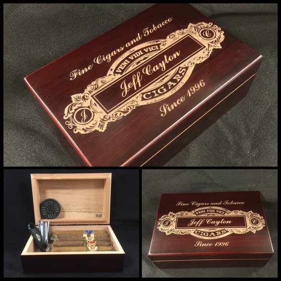 زفاف - Custom Engraved Cigar Humidor, Personalized Cigar Box, Cigar Storage, Holds 15 Cigars + More, Mahogany Box, Groomsmen Best Man Gift Father's