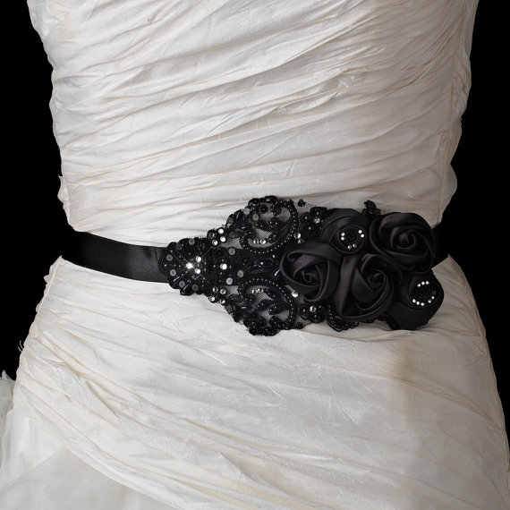 زفاف - black  wedding gown belt with intricate beaded lace