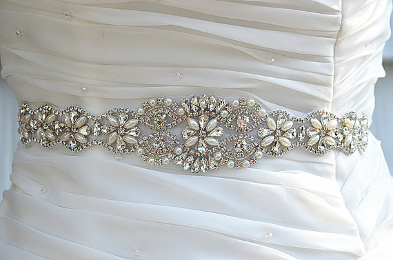 Hochzeit - SALE Wedding Belt, Bridal Belt, Sash Belt, Crystal Rhinestone Sash ， crystal & pearl