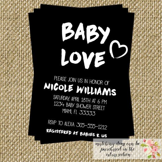 Mariage - Baby Love Baby Shower Invitation Modern Black and White Fresh Artisic Birthday Bridal Shower Party CHOOSE WORDING