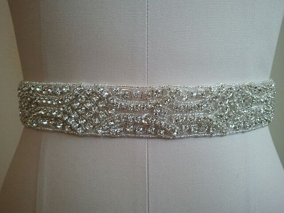 زفاف - SAMPLE SALE - 14" beading - Wedding Belt, Bridal Belt, Sash Belt, Crystal Rhinestone - Style B1101