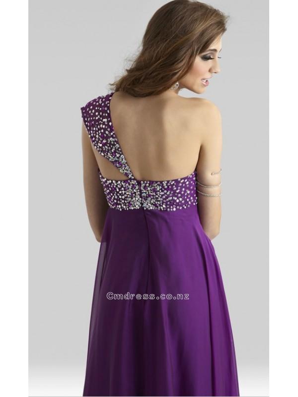 Hochzeit - A line One Shoulder Chiffon Beading Purple Prom DressSKU: PD000382-CL