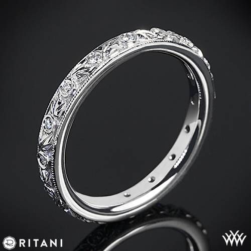 زفاف - 18k White Gold Ritani 33616BR Romantique Diamond Wedding Ring