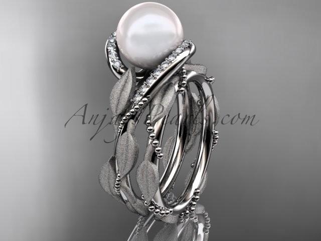 Свадьба - Platinum diamond pearl vine and leaf engagement set AP64S