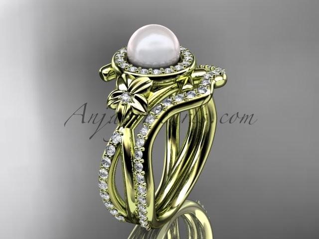 Свадьба - http://www.anjayspearls.com/14k-yellow-gold-diamond-pearl-vine-and-leaf-engagement-set-ap89s.html#.Va4CnfmqpBc