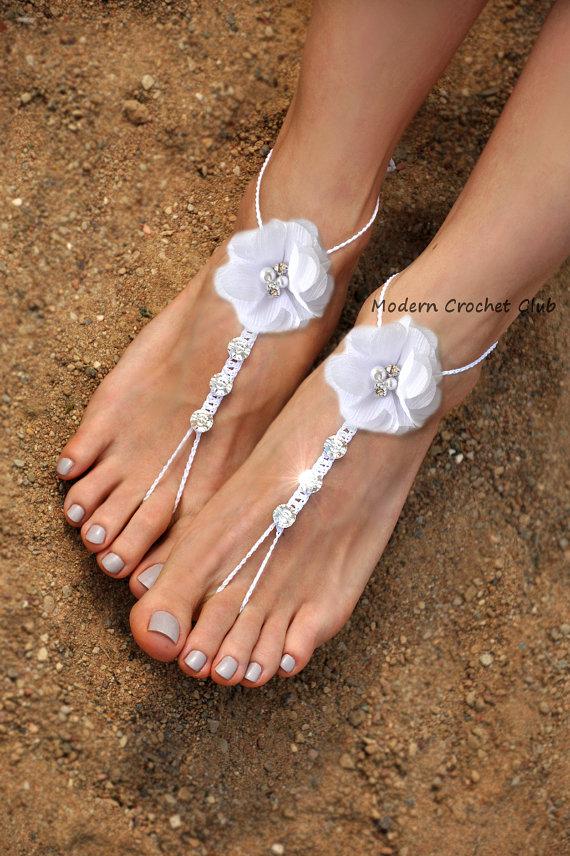 Mariage - Wedding barefoot sandals with Swarovski Elements, pearls and rhinestone crystals,bridal foot jewelry,beach wedding accessory,beach shoes