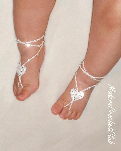 Wedding - PRECIOUS HEART BABY Barefoot Sandals,Valentine's Day gift, nude shoes, beach wedding accessory, lace shoes, anklet, pool party