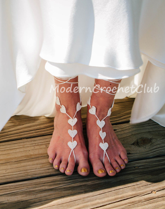Свадьба - Barefoot Sandals IVORY Heart, Valentine's Day gift,beach wedding accessory,bridal accessories,bridesmaid gift,lace shoes,barefoot sandal