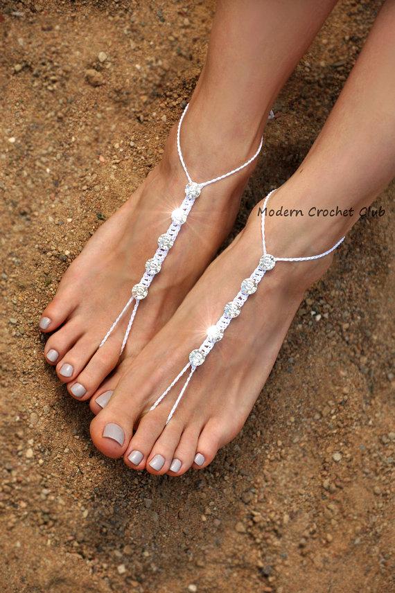 Hochzeit - Wedding CRYSTALLIZED - Swarovski Elements Barefoot Sandals,bridal foot jewelry,beach wedding accessory,beach shoes,barefoot crystal sandals