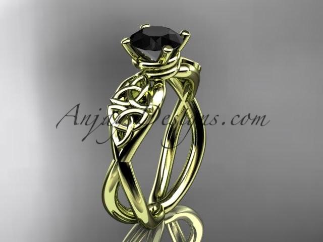 Wedding - 14kt yellow gold celtic trinity knot engagement ring, wedding ring with a Black Diamond center stone CT770
